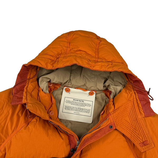 Ten C Orange Nylon Tactel Hooded Artic Down Parka Jacket - Large