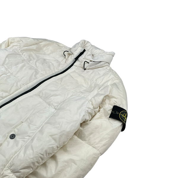 Stone Island White Garment Dyed Crinkle Reps Puffer Jacket - Medium