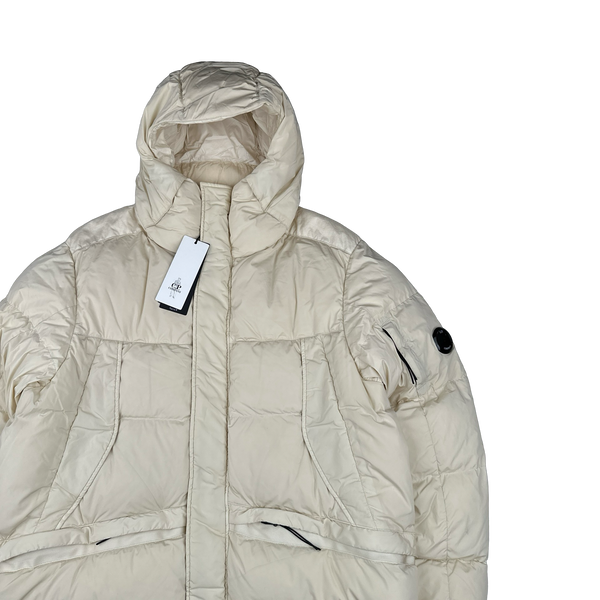 CP Company Cream Nycra Down Filled Puffer Long Jacket - Medium, Large, XL, XXL