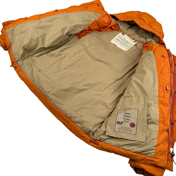 Ten C Orange Nylon Tactel Hooded Artic Down Parka Jacket - Large