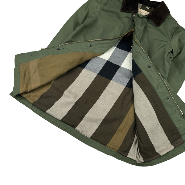 Burberry Check Lined Nylon Corduroy Collar Long Jacket - Small