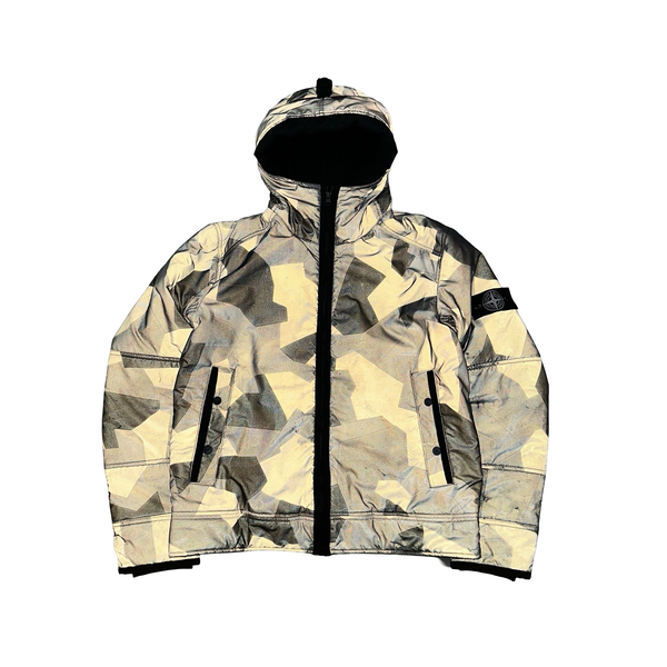 Stone Island 2012 Silver Fleece Lined Camo Reflective Jacket - Large