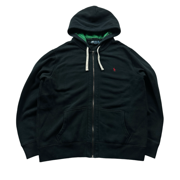 Ralph Lauren Black Thick Cotton Zipped Hoodie - XL