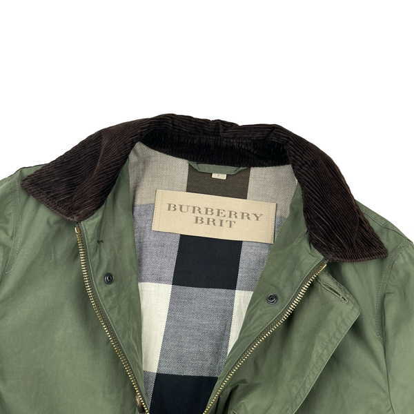 Burberry Check Lined Nylon Corduroy Collar Long Jacket - Small