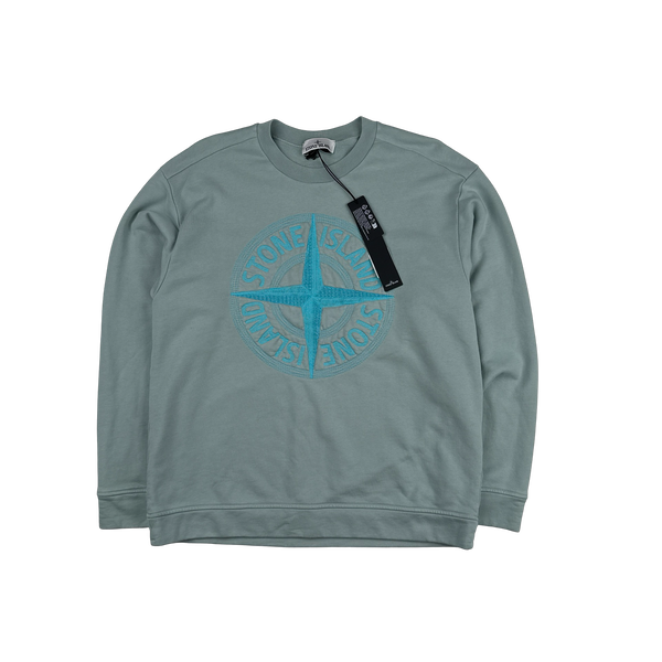 Stone Island 2023 Blue Embroidered Compass Jumper - Large