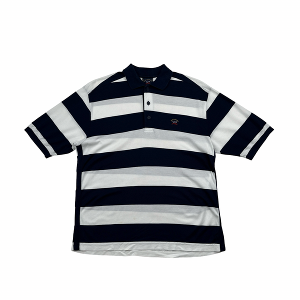 Paul & Shark Navy/White Stripped Short Sleeve Polo - Medium