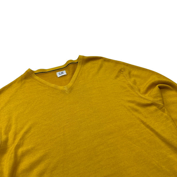 CP Company Yellow V Neck Spellout Patch Jumper XL Mat s Island