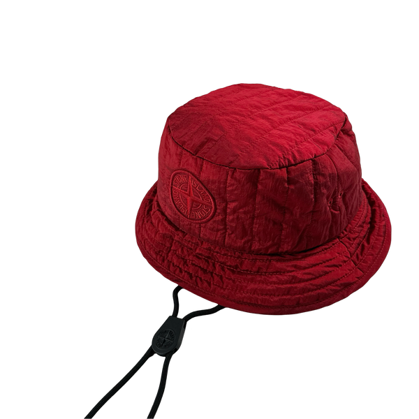 Stone Island 2022 Red Econyl Nylon Metal Embroidered Bucket Hat-Medium, Large & XL