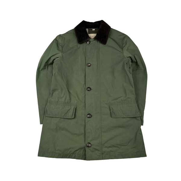 Burberry Check Lined Nylon Corduroy Collar Long Jacket - Small