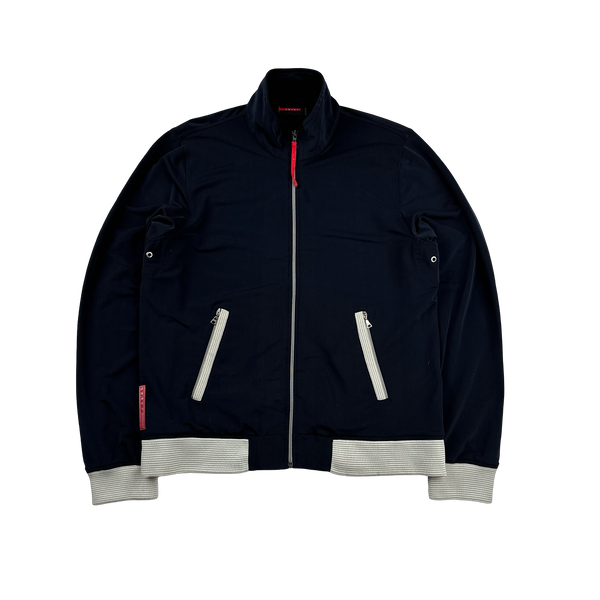 Prada Navy Nylon Stretch Zipped Jumper - Medium