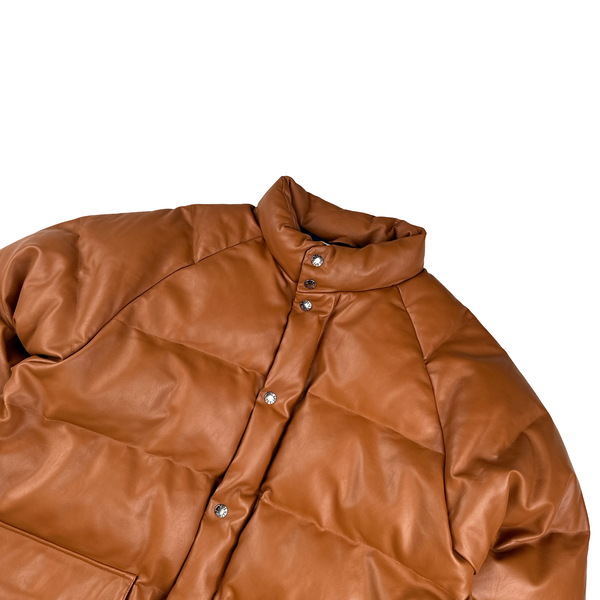 BAPE Brown Heavyweight Leather Down Filled Bomber Jacket - 3XL