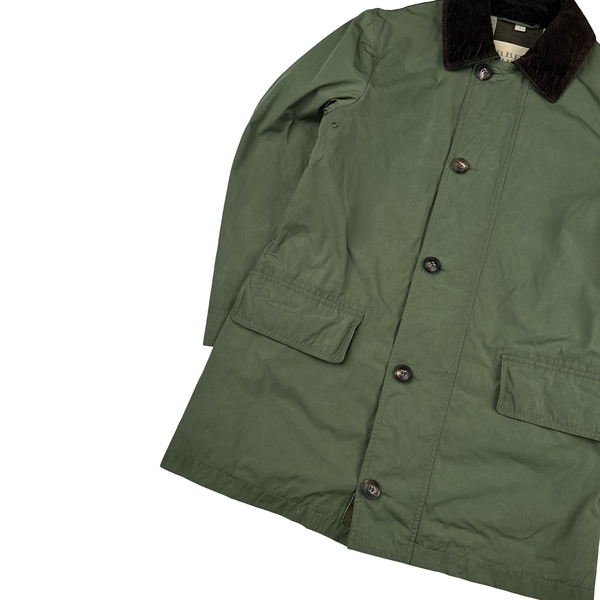 Burberry Check Lined Nylon Corduroy Collar Long Jacket - Small