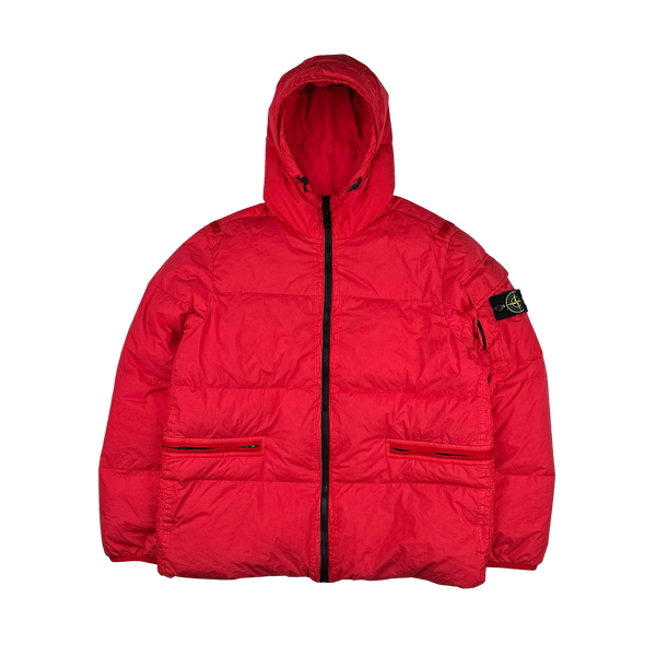 Stone Island 2022 Red Crinkle R-NY Down Puffer Jacket - Large