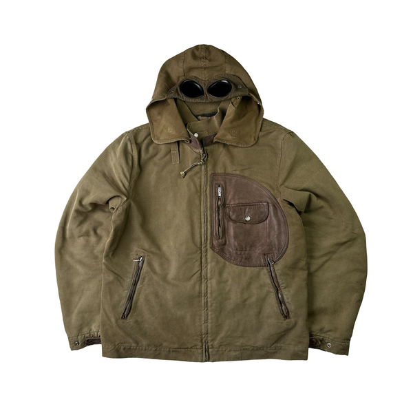 CP Company 2005 Brown Leather Detailed Goggle Jacket - Large