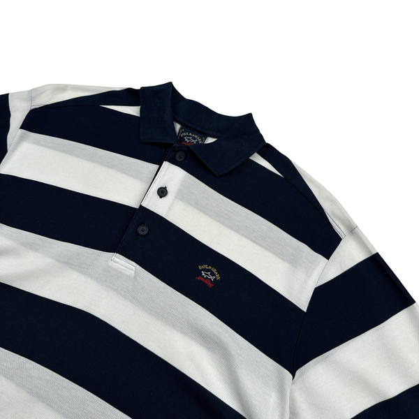 Paul & Shark Navy/White Stripped Short Sleeve Polo - Medium