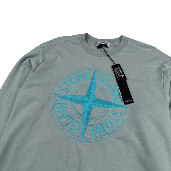 Stone Island 2023 Blue Embroidered Compass Jumper - Large