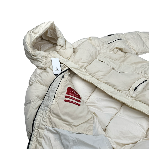 CP Company Cream Nycra Down Filled Puffer Long Jacket - Medium, Large, XL, XXL