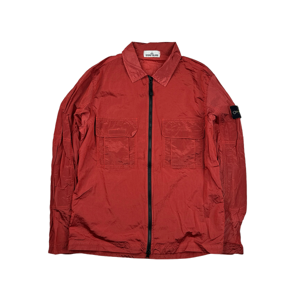 Stone Island 2019 Red Nylon Metal Rip Stop Overshirt - Large