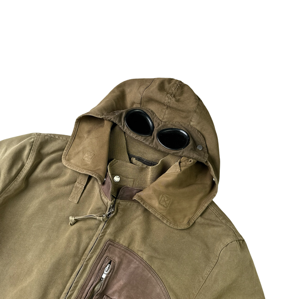 CP Company 2005 Brown Leather Detailed Goggle Jacket - Large
