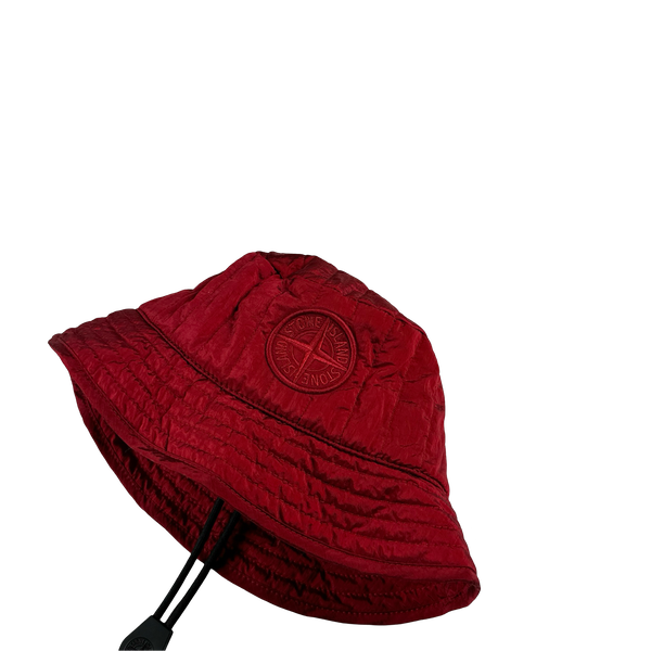 Stone Island 2022 Red Econyl Nylon Metal Embroidered Bucket Hat-Medium, Large & XL