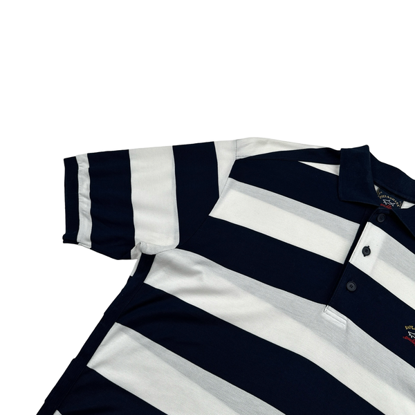 Paul & Shark Navy/White Stripped Short Sleeve Polo - Medium