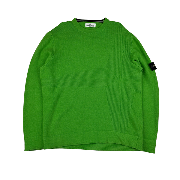 Stone Island 2012 Green Knit Compass Embossed Crewneck Jumper - XXL