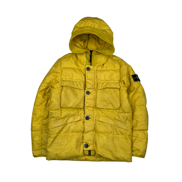 Stone Island 2018 Yellow Lino Resinato Down-TC Puffer Jacket - Small