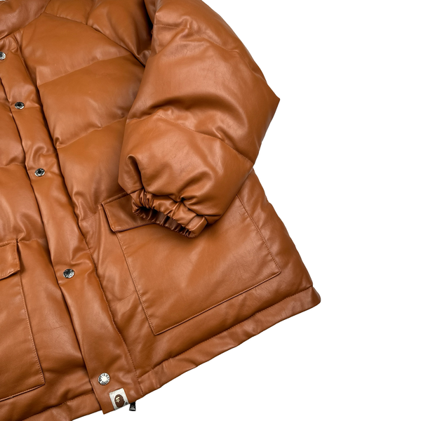 BAPE Brown Heavyweight Leather Down Filled Bomber Jacket - 3XL