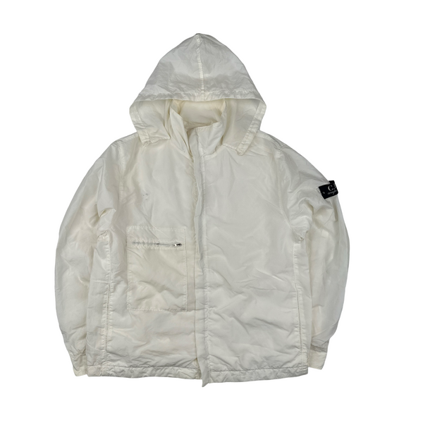 CP Company 2001 Vintage White Nylon Badge Zipped Hooded Jacket - Small