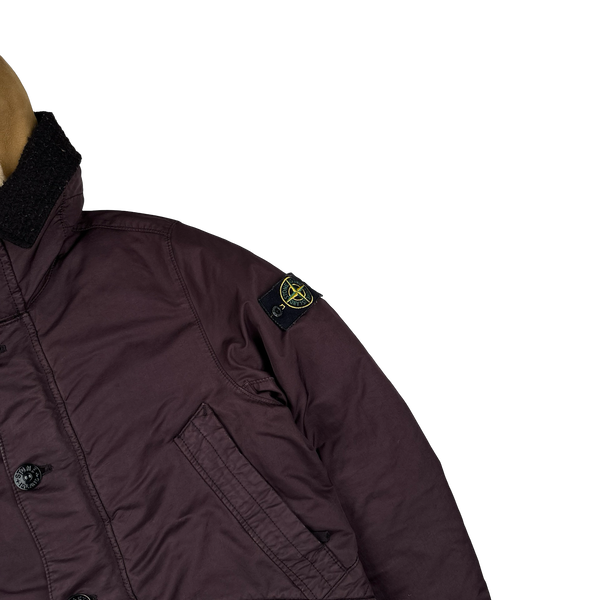 Stone Island 2015 Burgundy David TC Shearling Hood Down Lined Winter Jacket - Small