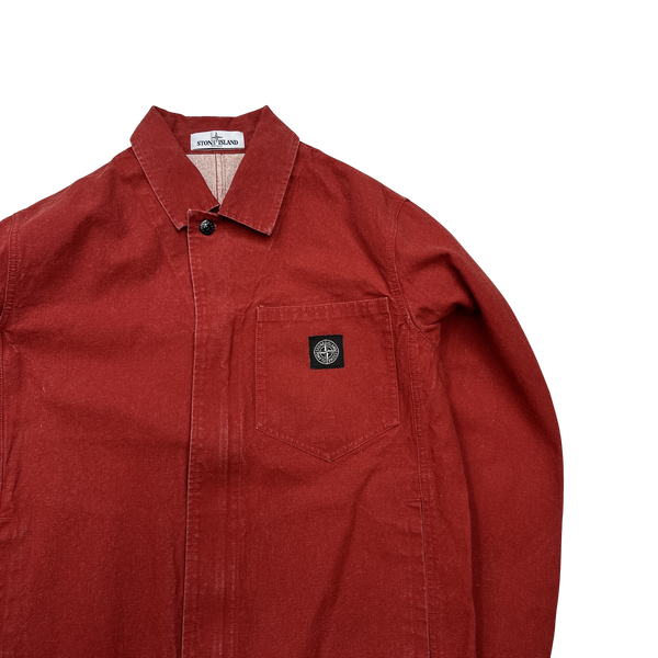 Stone Island 2019 Red Panama Placcato Denim Jacket - Medium