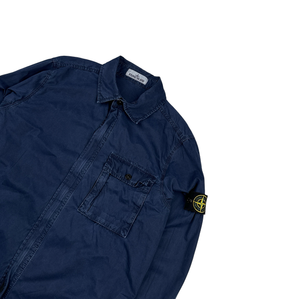 Stone Island 2017 Blue Garment Dyed Cotton Overshirt - Medium