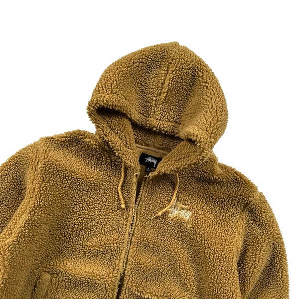 Stussy Teddy Fleece Zipped Hooded Spellout Jumper - Medium