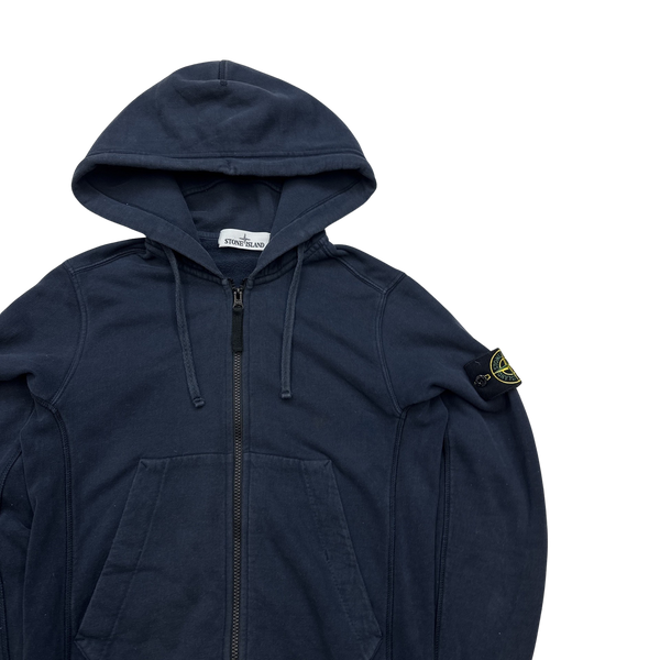 Stone Island Navy Zipped Cotton Hoodie - Small