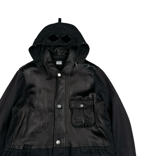 CP Company 2004 Black Calf Leather Goggle Field Jacket - XL