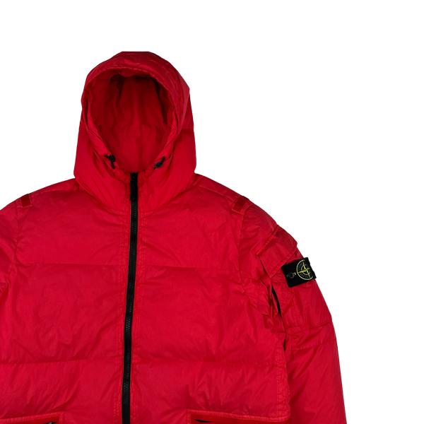 Stone Island 2022 Red Crinkle R-NY Down Puffer Jacket - Large