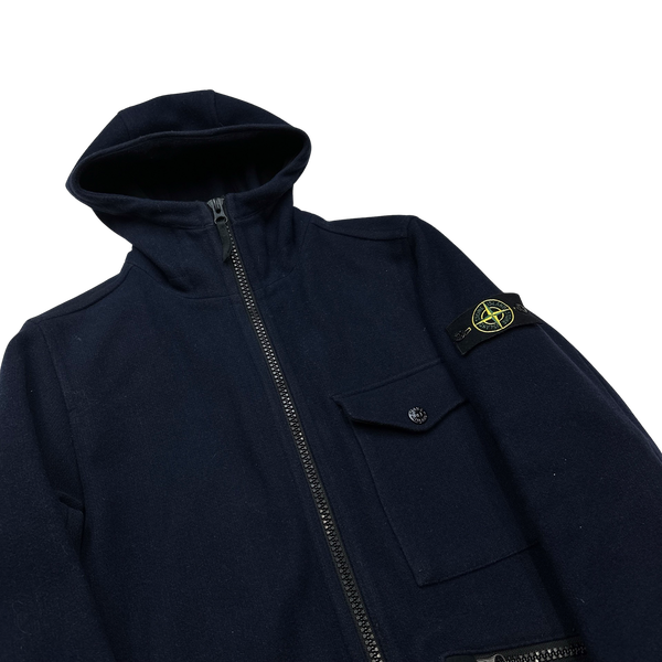 Stone Island 2017 Navy Panno Speciale Long Wool Jacket - Medium