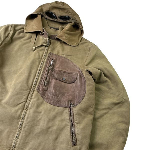 CP Company 2005 Brown Leather Detailed Goggle Jacket - Large
