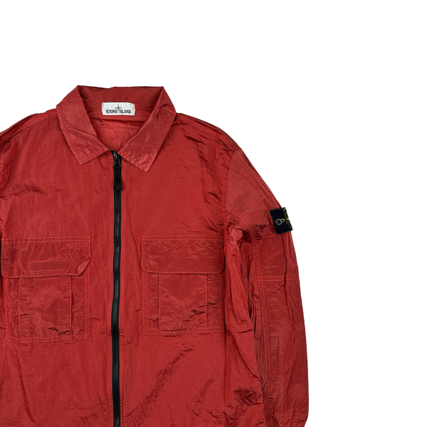 Stone Island 2019 Red Nylon Metal Rip Stop Overshirt - Large