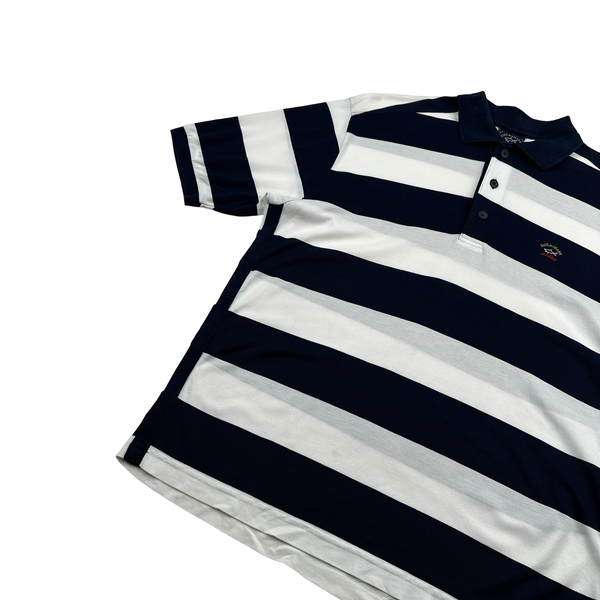 Paul & Shark Navy/White Stripped Short Sleeve Polo - Medium