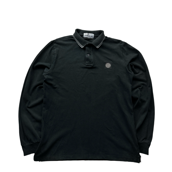 Stone Island Black Longsleeve Cotton Polo Shirt - Small