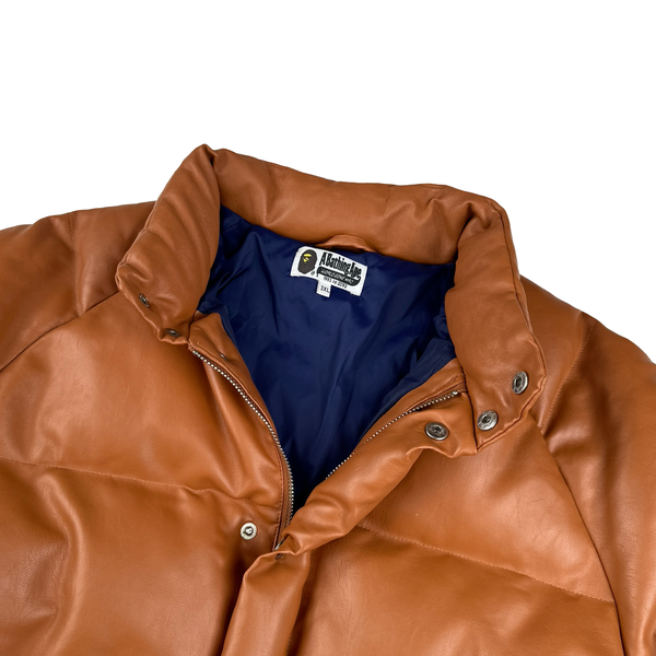 BAPE Brown Heavyweight Leather Down Filled Bomber Jacket - 3XL