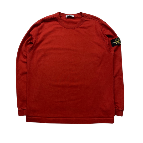 Stone Island Red Crewneck Cotton Jumper - Large