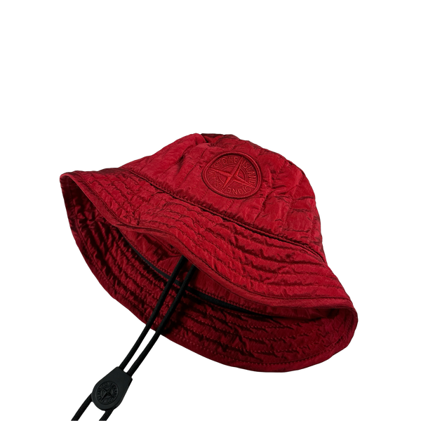 Stone Island 2022 Red Econyl Nylon Metal Embroidered Bucket Hat-Medium, Large & XL