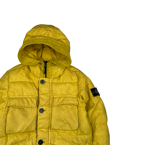 Stone Island 2018 Yellow Lino Resinato Down-TC Puffer Jacket - Small