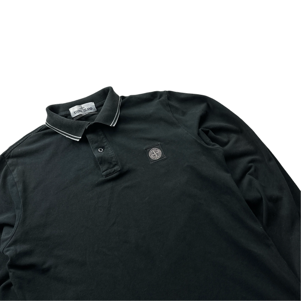 Stone Island Black Longsleeve Cotton Polo Shirt - Small