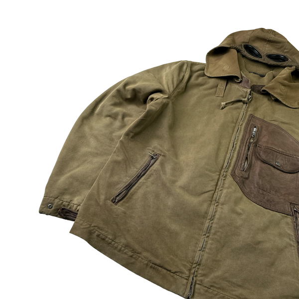 CP Company 2005 Brown Leather Detailed Goggle Jacket - Large