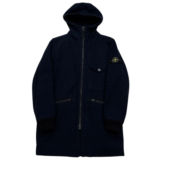 Stone Island 2017 Navy Panno Speciale Long Wool Jacket - Medium