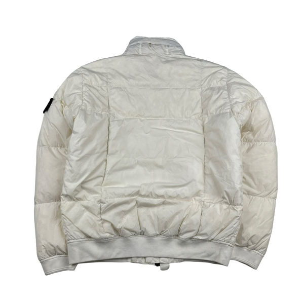 Stone Island White Garment Dyed Crinkle Reps Puffer Jacket - Medium