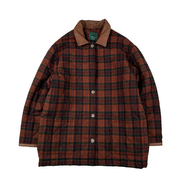Ralph Lauren 90's Wool Flannel Lined Leather Collar Jacket - Medium